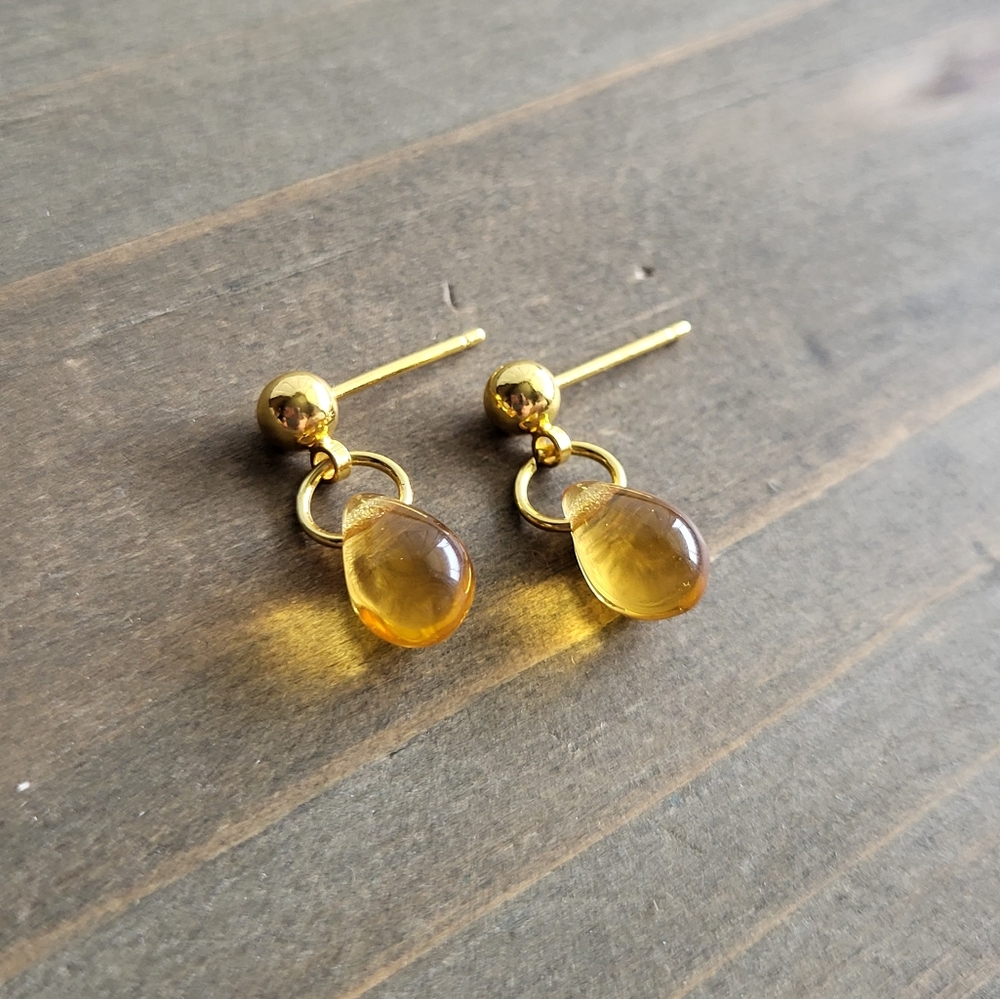 Honey Citrine Yellow Teardrop Earrings-Handmade Earrings- Yellow Dangle Earrings